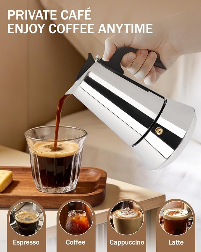 Coffee Maker Stovetop Espresso Maker Moka Pot Easy Brewing 6 Cup 10oz 300ml Stainless Steel Silver Percolator Home Italian Café Electric Ceramic Stoves Camping Classic Espresso Brew