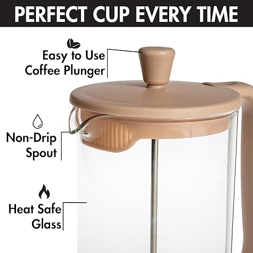Primula French Press Coffee Maker, Heat Resistant Borosilicate Glass with Stainless Steel Filters, 8 Cup, 34 oz, Caramel