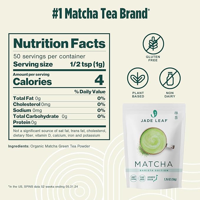 Jade Leaf Matcha Barista Blend Ceremonial Grade Matcha Green Tea Powder - 100% Pure Japanese First Harvest Green Tea for Lattes, Ceremonies, 50g / 1.76 Ounce (Pack of 1)