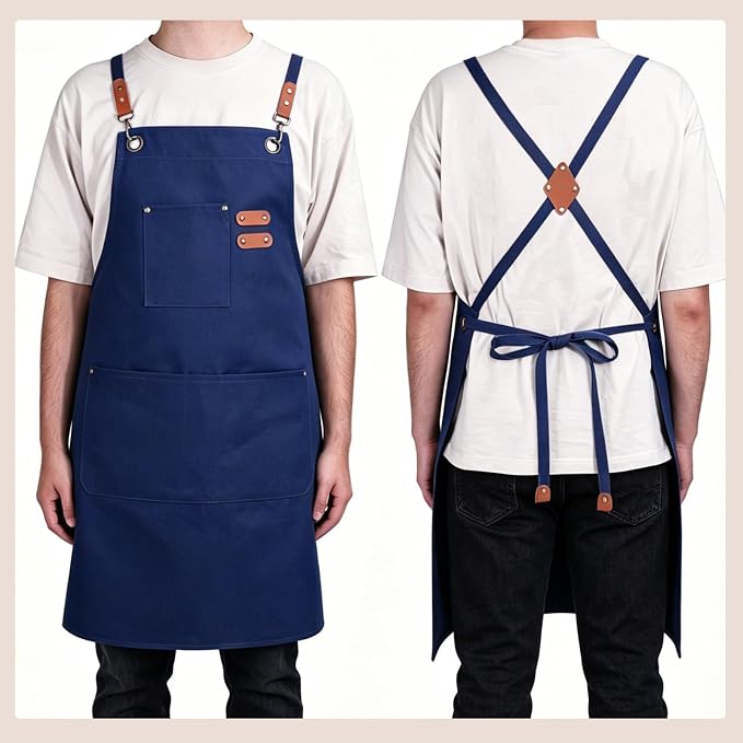 Chef Aprons for Men Women with Large Pockets, Cotton Canvas Water Repellent Kitchen Apron for Cooking - Image 4
