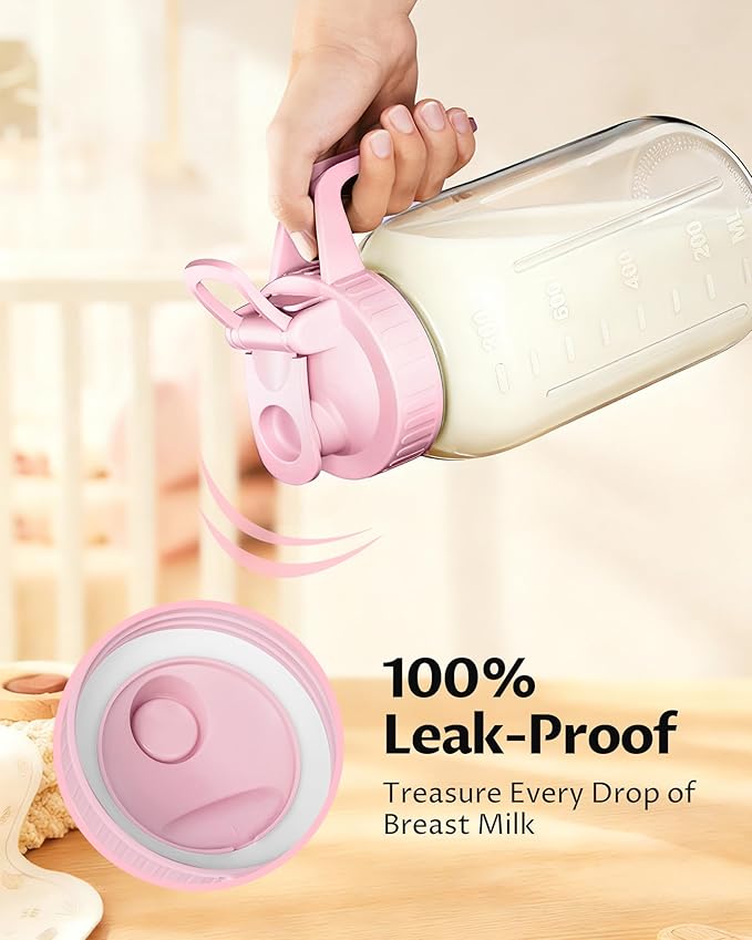 32oz Breast Milk Pitcher with Lid - Airtight Leakproof Glass Storage with Flip Cap & Pour Spout, Wide Mouth 1 Quart Breastmilk Storage Container Breastfeeding Essentials for Breastmilk, Formula, Milk
