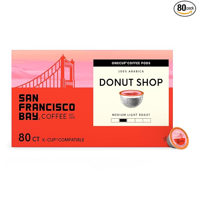 San Francisco Bay Compostable Coffee Pods - Donut Shop (80 Ct) K Cup Compatible including Keurig 2.0, Light Roast