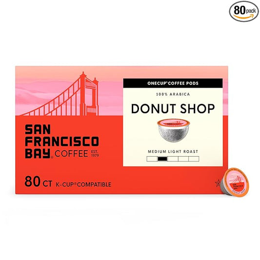 San Francisco Bay Compostable Coffee Pods - Donut Shop (80 Ct) K Cup Compatible including Keurig 2.0, Light Roast
