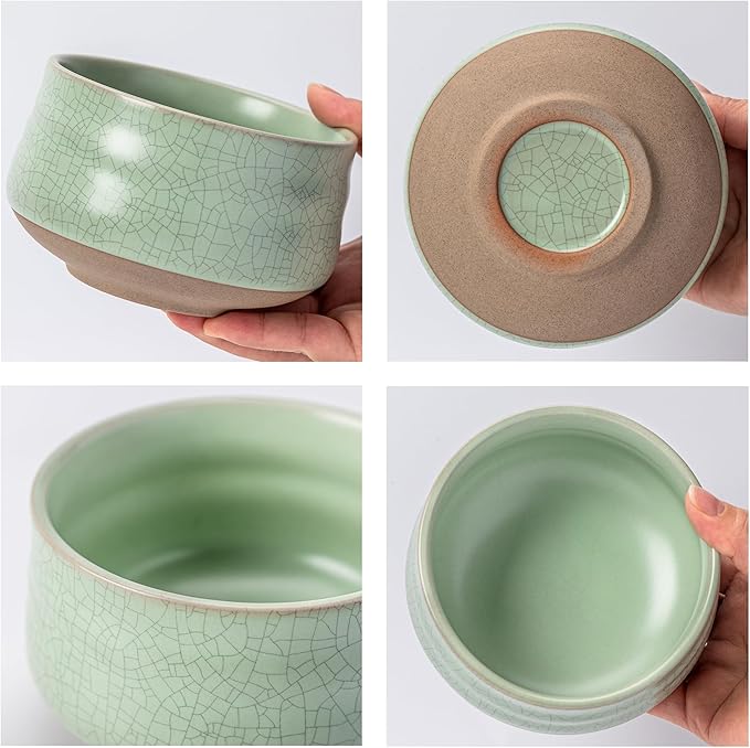TEANAGOO Matcha Whisk Set Green, 7 Pcs Matcha Set, Matcha Kit for Ceremony, Matcha Tea Set for Making Breakfast/Latte,Whisk Set and Ceramic Bowl with All Accessories, Gift for Family/Friend
