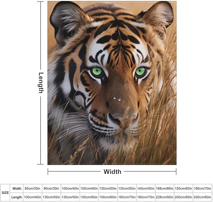 Beautiful Tiger Animal Nature Forest Super Soft Throw Blanket, Rustic Grass Brown Flannel Fleece Decorative Throw for Sofa Couch Bedroom Decor Outdoor Use 50"x60"