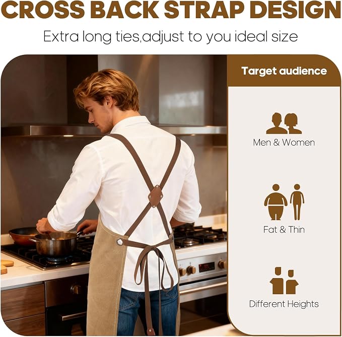 Aprons For Women Men With Large Pockets, Waterproof Cotton Chef Aprons For Cooking Server Grilling Bbq Kitchen - Image 5