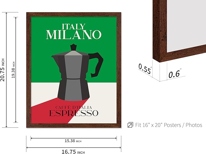 Poster Master Moka Pot Print - Espresso Poster - Italian Coffee Art - Great Gift for Barista, Coffee Lovers, Café Owner - Perfect Wall Decor for Dining Room, Kitchen - 16x20 Brown Framed