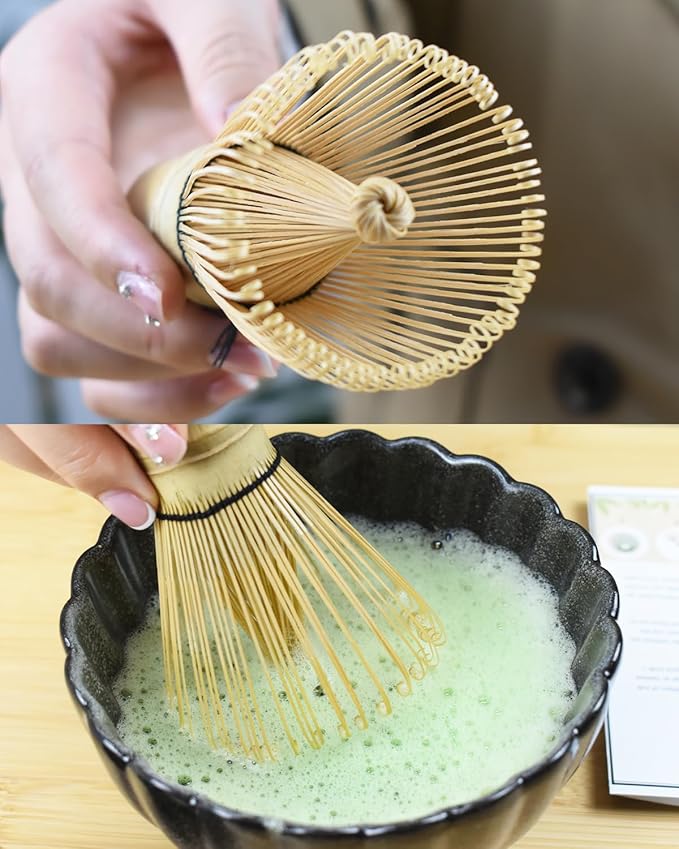 Artcome Matcha Tea Set - 17oz Petal-Shaped Matcha Bowl, Bamboo Whisk, Scoop, Whisk Holder & Brewing Guide - Japanese Tea Ceremony Tools for a Perfect Matcha Experience, Black