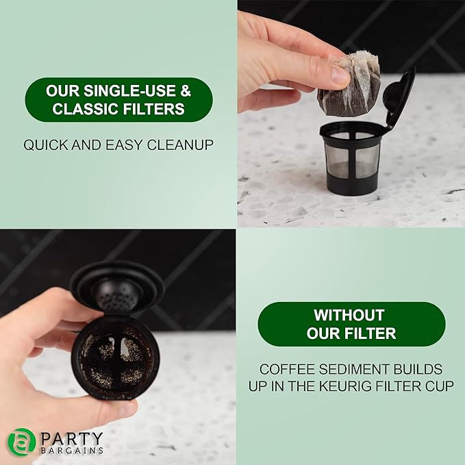 PARTY BARGAINS 600 Classic Disposable Coffee Filter Liners – Compatible with Keurig Brewers & K‑Cup Reusable Pods, Single‑Use Classic Design