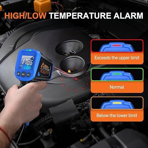 FKM Laser Thermometer Gun -58°F~1112°F(-50°C~600°C),Non Contact Infrared Thermometer Gun for Industrial,Engine,HVAC,Kitchen Cooking,Digital Temperature Gun Adjustable Emissivity,Not for Human