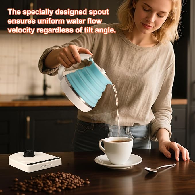 Ultrathin Food Grade Silicone Travel Foldable Electric Kettle Variable Temperature Control with Dual Voltage, Auto Shutoff & Boil Dry Protection & Keep Warm, 555ML 110-220V US Plug (Blue)