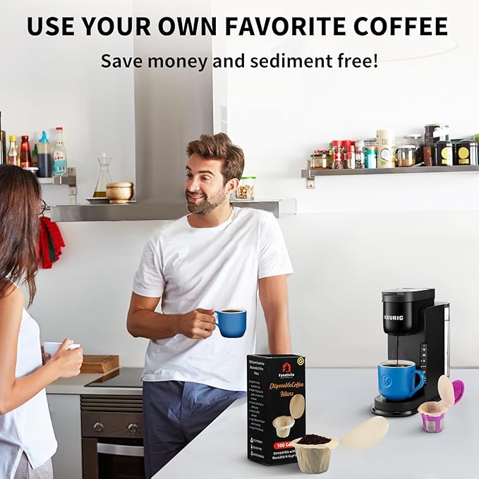 200 Count Fanativita K Cup Filters Disposable with Genius Lid Design, Fit All Reusable K Cups for Keurig (Unbleached) (Pack of 2)