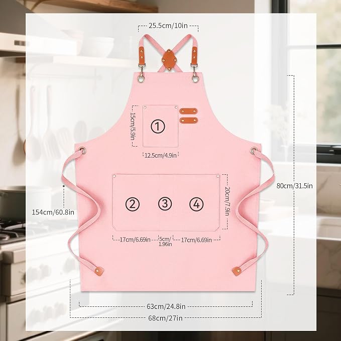 Chef Aprons for Men Women with Large Pockets, Cotton Canvas Water Repellent Kitchen Apron for Cooking - Image 2