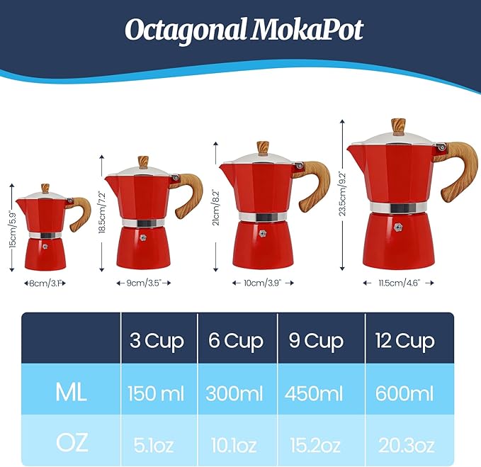 3 Cup Moka Pot Aluminum 150ml Italian Coffee Maker Stovetop Espresso CoffeeMakers Mocha Pot Percolator for Electric Ceramic Stove Classic Greca Cafe Makers Portable for Easy Brewing