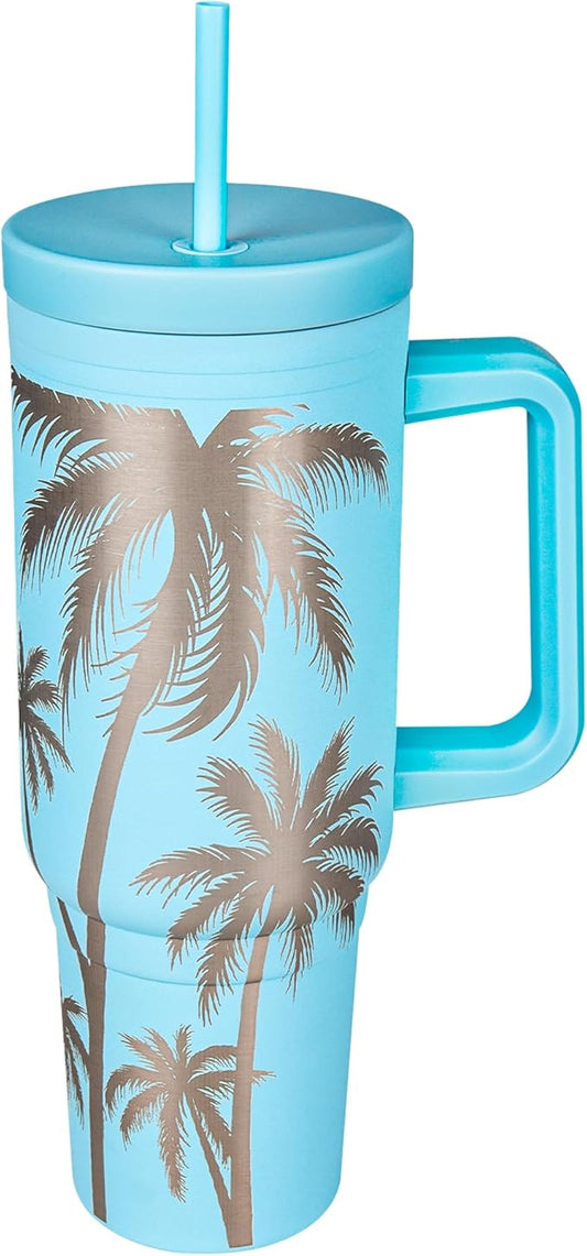 Engraved Palm Trees 40oz Insulated Tumbler with Handle, Lid & Straw - Use for Water, Tea, Coffee & More-Palm Tree 40oz Tumblers