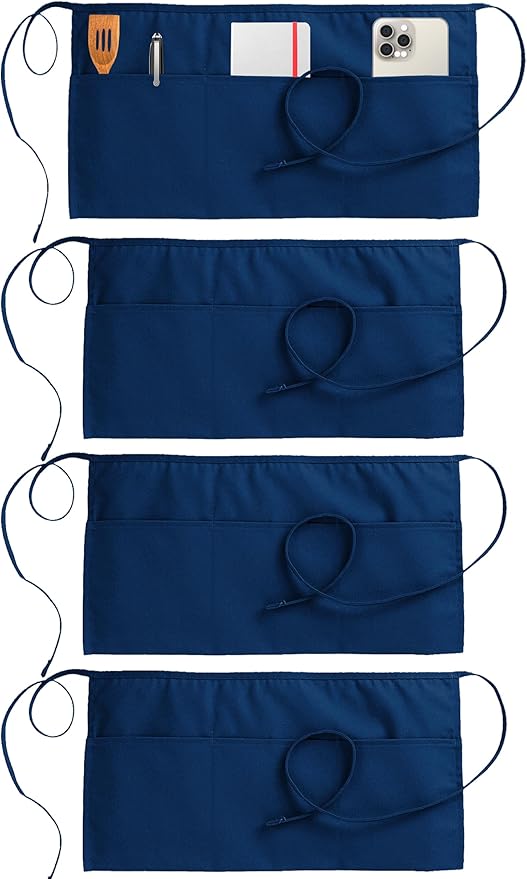 Utopia Wear 4 Pack Server Aprons with 3 Pockets, Waiter and Waitress Waist Aprons for Women with Pockets, Men Short Aprons