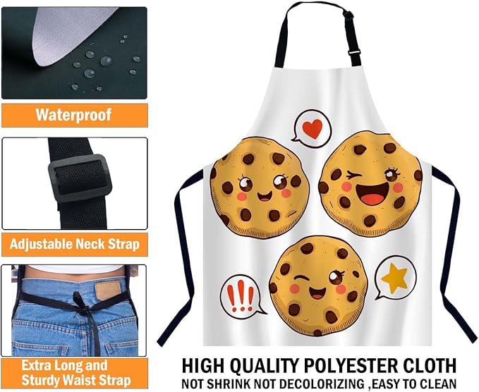 Cute Cookies with Chocolate Chips Bib Apron with Adjustable Neck for Men Women,Suitable for Kitchen Cooking Chef Grill Bistro BBQ Apron - Image 3