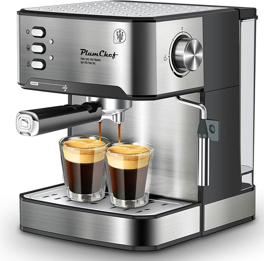 20 Bar Professional Espresso Machine with Milk Frother, Dual Shot, ESE Pod Compatible, 54 OZ Removable Water Tank for Home Barista (Silver Black)