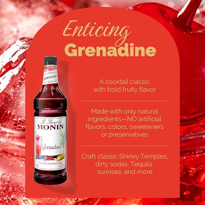 Monin - Grenadine Syrup, Delightfully Sweet, Cranberry-Raspberry Aroma, Natural Flavors, Great for Cocktails, Mocktails, & Smoothies, Non-GMO, Gluten-Free (1 Liter) - Image 3