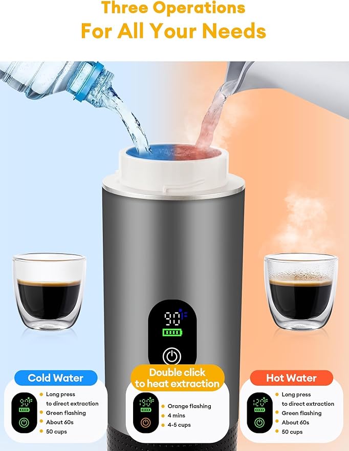 Upgraded 3 in1 Portable Espresso Machine with LED Display,20 Bar Pressure,Real-Time Temp&Battery Indicator,Portable Coffee Maker Compatible with Ground Coffee & Capsules, for Travel,Home & Office