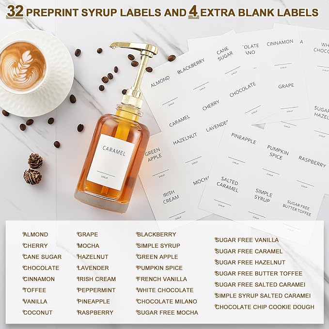 Coffee Syrup Dispenser, Glass Syrup Pump Dispenser for Coffee Bar Accessories, Maple Syrup Bottles with Tray, 16.9 fl oz Simple Syrup Bottles with 1/4oz Large Capacity Gold Pump - Image 4