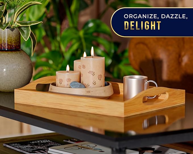 Comfify Bamboo Serving Trays – Set of 3 Ottoman Trays for Food, Entertaining, and Decor – Minimalist Design