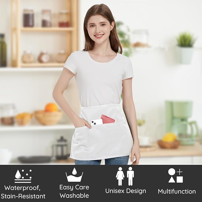 3 Pack Waist Apron with 3 Pockets, Unisex Black Waiter Aprons, Water Resistant Server Aprons for Restaurant Chef Bar - Image 2