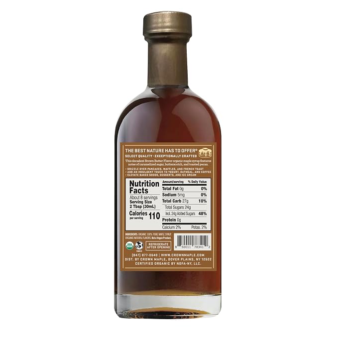 Crown Maple Certified Organic Brown Butter Flavor Maple Syrup, Gluten Free, No Preservatives, Non-GMO Pancakes, Waffles, and French toast Breakfast Topping, 8.5 Fl Oz (Pack of 1) - Image 2