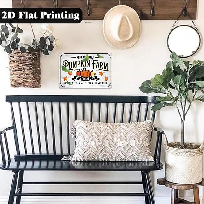 Farmhouse ''Pumpkin Farm Pick Your Own'' Tin Sign, Autumn Pumpkins Metal Sign - 8x12 Inch, Fall Wall Art Sign For KItchen, Cafe, Bar Decor, Thanksgiving Day/Autumn Decor - Image 6