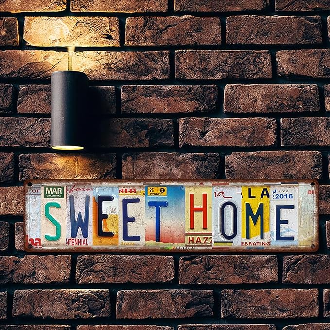 Vintage License Plate SWEET HOME Sign – 16x4 Inch Rustic Tin Wall Décor for Entryway, Living Room, Farmhouse, Kitchen or Cottage - Image 5