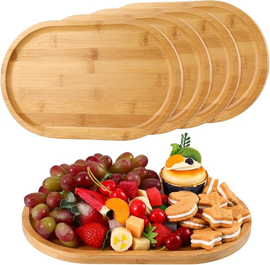 Tanlade 4 Pieces 12 x 7.5 Inch Wooden Serving Tray, Oval Rustic Wood Trays for Crafts Large Decorative Wooden Serving Platter for Tea Coffee Table Food Kitchen Dessert Veggie (Bamboo)