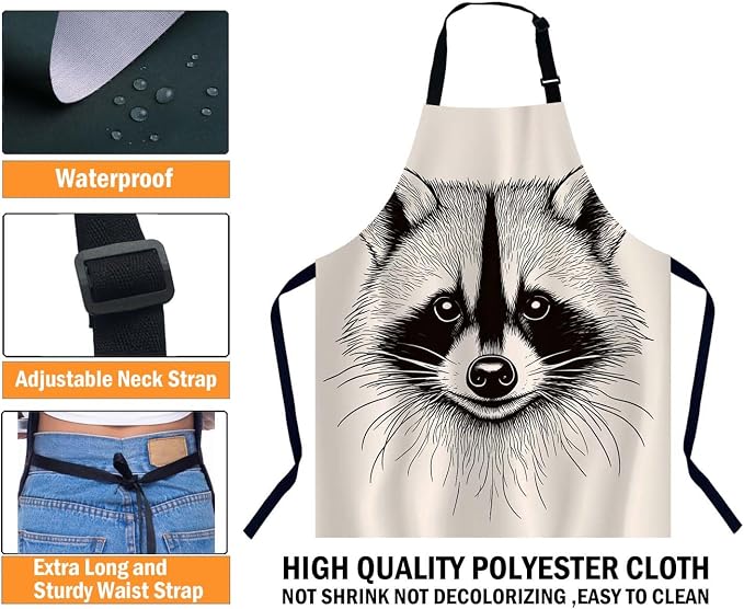 Sketch Raccoon Face Apron Adjustable Neck Bib Apron for Men Women,Suitable for Kitchen Cooking Waitress Chef Apron - Image 3
