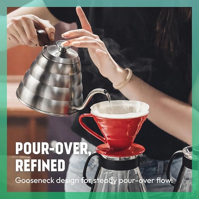 Silver Japanese Gooseneck Kettle Stovetop with Thermometer and Insulated Handle (4-piece, 40.6 oz /1200ml), Stainless Steel Pour Over Tea Stovetop Kettle, Precision Pour Kettles Pot