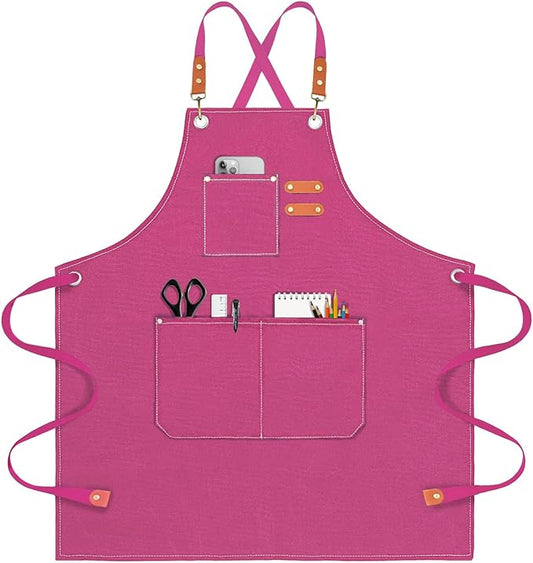 OUNLEN Chef Apron for Men Women Canvas Aprons with 3 Pockets Cross Back Resistant Work Apron for Cooking