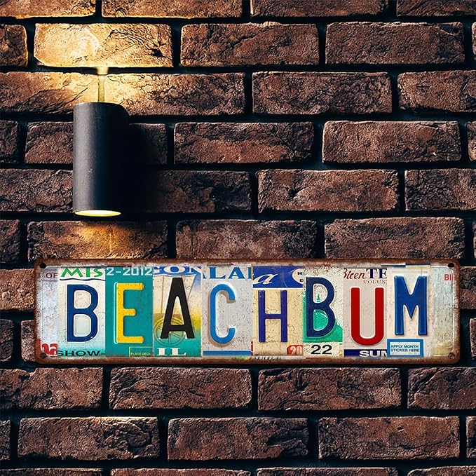 Vintage License Plate BEACH BUM Sign – 16x4 Inch Rustic Tin Wall Décor for Beach House, Coastal Cottage, Patio, Poolside or Tropical Bar - Image 5