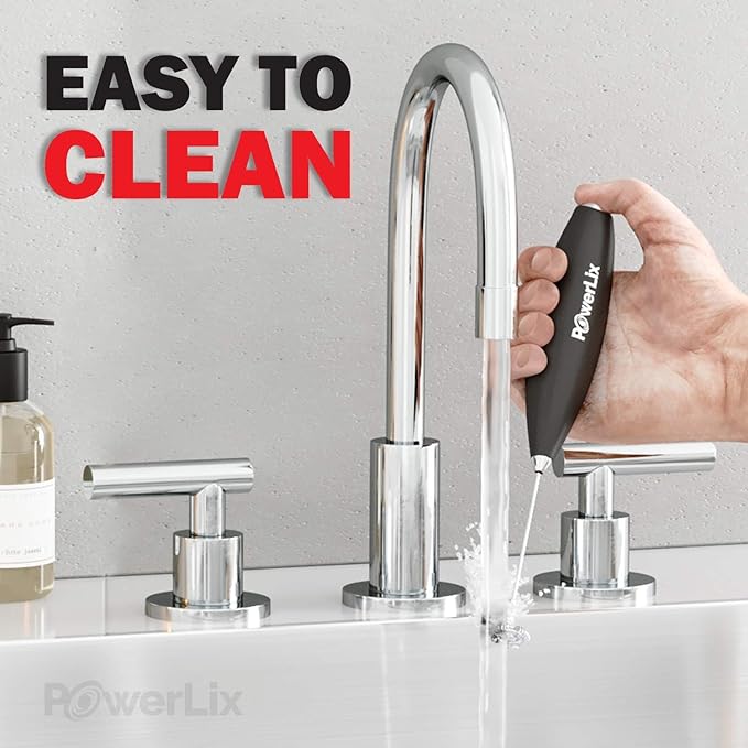 PowerLix Powerful Handheld Milk Frother With Stand Battery Operated Foam Maker Frother Wand For Coffee (A Black) (A Black)