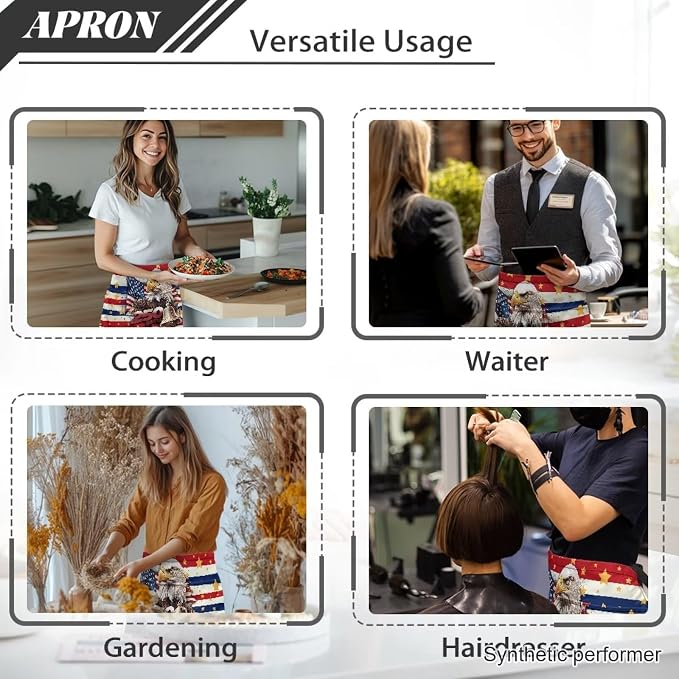 Waist Apron with 3 Pockets Waterproof 13 Inch Short Half Waist Aprons Women Men Server Aprons Waitress Waiter Apron - Image 5