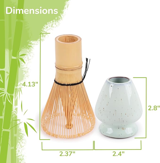 Matcha Tea Bamboo Whisk And Ceramic Rest 2 Piece Set - Light Mist Holder - 1 Set
