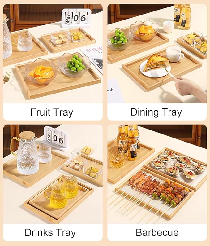 RT&BS Bamboo Tray, Bamboo Barbecue Tray, Bamboo Tea Trays, Basket Trays for Food, Drinks, Decor, Vanity in Kitchen, Dining Room, Restaurant, Bar, Cafés, Bathroom