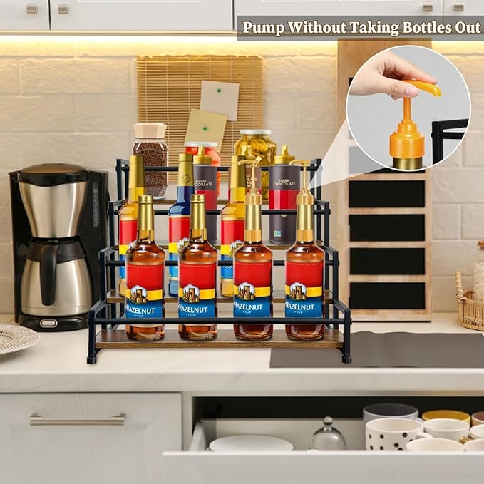 4-Tier Coffee Syrup Organizer 20 Bottles Syrup Rack for Coffee Bar Organizer, Coffee Syrup Stand Holder