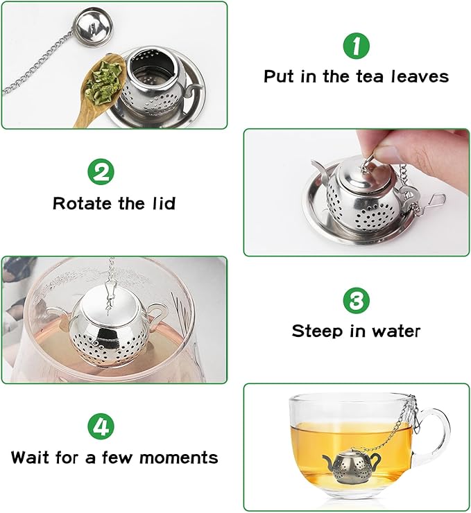 CEYAZYE 12PCS Tea Infuser, Stainless Steel Tea Ball Strainer, Loose Leaf Tea Steeper, Fine Mesh Teapot Interval Diffuser, Extended Chain Hook and Drip Tray for Brewing Tea Herbs Condiments & Spices