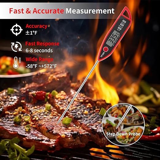 YFL Digital Meat Thermometer, Instant Read Food Thermometer, Large LCD Display, Cooking Thermometer for Oven BBQ Grill Smoker Beef Turkey Camping & Kitchen Gadgets