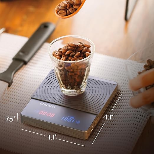 Coffee Scale with Timer – Fast, Stable 0.1g Accuracy, Auto & Manual Timing, Water-Resistant Digital Scale for Pour Over & Espresso