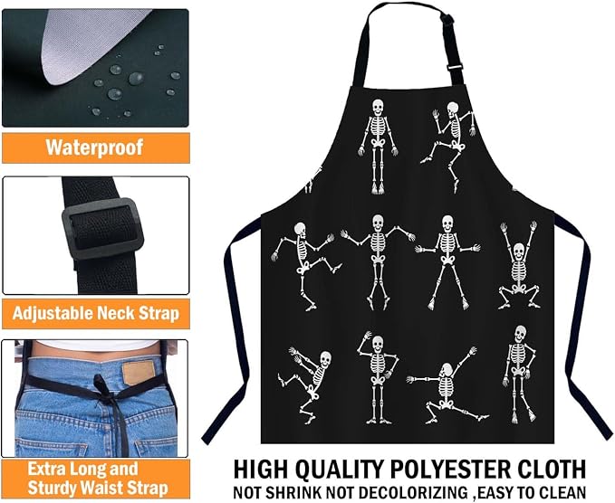 Funny Cartoon Dancing Skeleton Body Waterproof Apron Kitchen Chef Aprons Bibs for Grooming Cooking Baking Painting Gardening - Image 3
