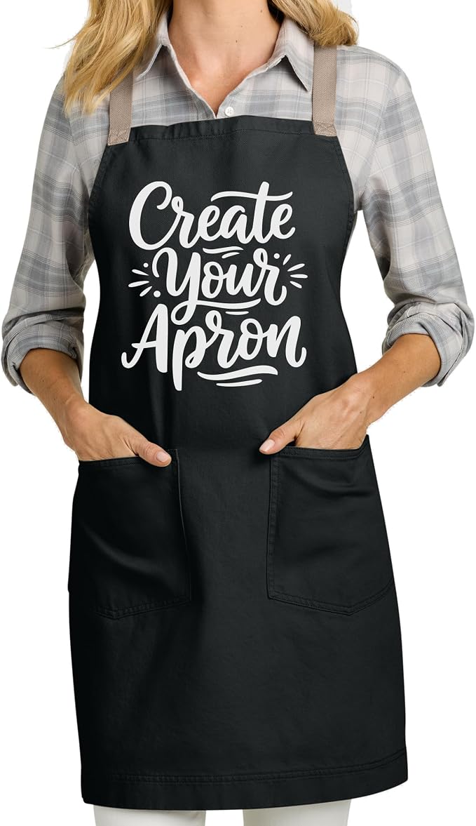 TEEAMORE Custom Apron with Pockets for Women Men Add Your Text Logo Chef Kitchen Cotton Adjustable Crossback Straps by Teeamore