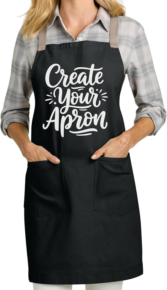 TEEAMORE Custom Apron with Pockets for Women Men Add Your Text Logo Chef Kitchen Cotton Adjustable Crossback Straps by Teeamore