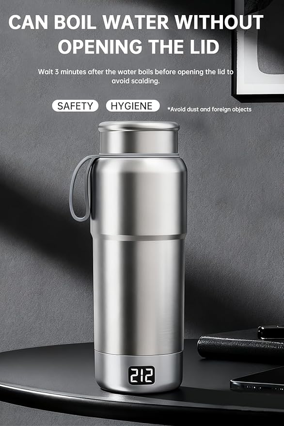 Pure Titanium Travel Kettle, 380ML Portable Electric Kettle, 12 Temp Presets, Dual Voltage 100-240V, Temp Control, Fast Boil, BPA-Free, Leak-Proof for Tea, Coffee, Baby Formula, Office & Hotel