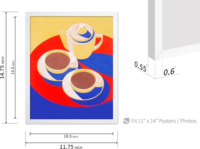 Poster Master Vintage Food & Drink Poster - Retro Colorful Coffee Print - Café Wall Art - Gift for Barista, Coffee Lovers, Café Owner - Decor for Dining Room, Kitchen, 11x14 White Framed