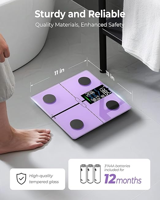 Ovutek Scale for Body Weight, Digital Bathroom Smart Scale with 13 Body Composition Analyzer Sync Weight Scale BMI Health Monitor Sync Apps 400lbs - Purple