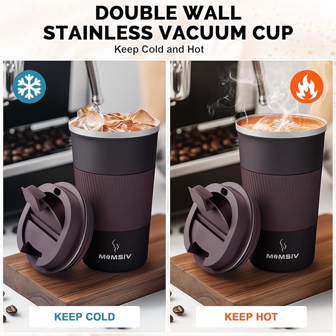 MOMSIV 17oz Travel Mug, Insulated Coffee Cup with Leakproof Lid, Vacuum Stainless Steel Double Walled Reusable Tumbler for Hot and Cold Water Coffee and Tea In Travel and Car